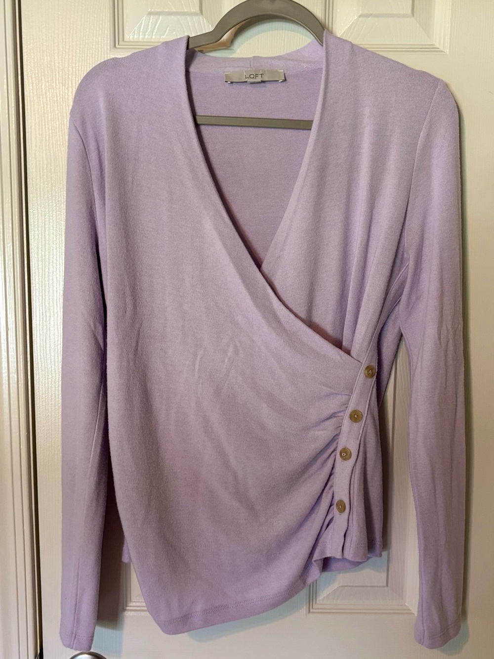 LOFT Light Purple Wrap Front Long Sleeve Sweater with side buttons
